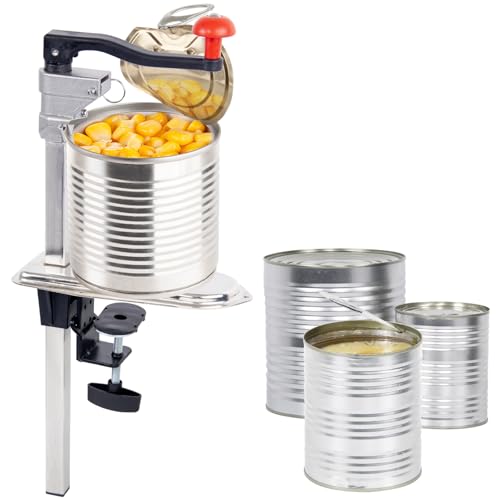 Commercial Bench Can Opener Heavy Duty Removable Table Mount Manual Can Opener with Clamp Base Stainless Steel Blade Adjustable Height for #10 Cans No Drilling Required for Any Countertop
