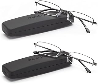 DOUBLETAKE Reading Glasses - 2 Pairs Compact Case Semi Rimless Readers - 1.50