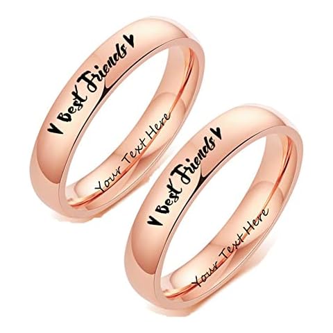 LiFashion Personalized Best Friends Ring for 2,Stainless Steel Name Date Latitude Custom Engraved Finger Band BFF Rings Friendship Jewelry Gift for Sister,Bridesmaid,Friends Cover