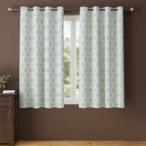 Image of Yellow Weaves 1 Pc Jacquard Tree Eyelet Window Curtain - Perfect for Home, Office, Bedroom, Living Room & Balcony - 5 Feet (Sky Blue)