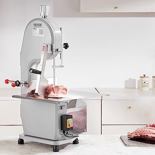 Commercial Electric Meat Bandsaw, 1500W Stainless Steel Countertop Bone Sawing Machine, Workbeach 19.3" x 15", 0.16-7.9 Inch Cutting Thickness, Frozen Meat Cutter with 6 Blades for Rib Pork Beef by VEVOR - Image 8