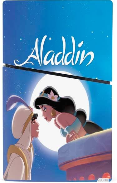 Skinit Decal Gaming Skin Compatible with PS5 Slim Digital Edition Bundle - Officially Licensed Disney Aladdin and Princess Jasmine Kiss Design