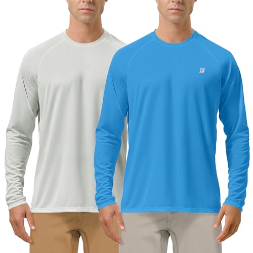 Roadbox Men's 2 Pack UV Sun Protection SPF UPF 50+ Long Sleeve Quick Dry Fishing Shirts Outdoor Rash Guard for Running Hiking Swimming by Roadbox - Used condition - US$21.48