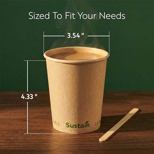 Image of Restaurantware-Sustain 12 Ounce BPI-Certified Hot Cups, 50 Single Wall Coffee Cups - Lids Sold Separately, Leakproof PLA Coating, Compostable Kraft Paper Cup, For Hot Or Cold Drinks