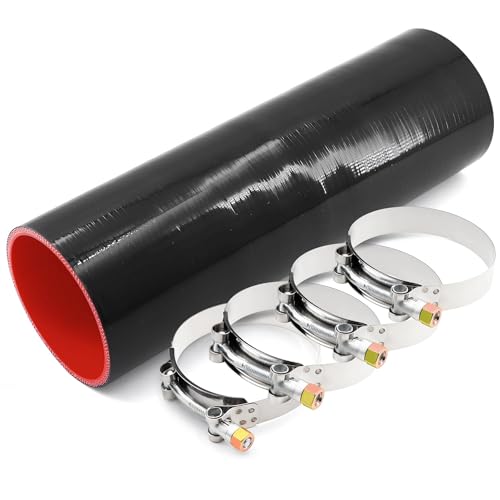 Taigoehua Straight Coupler 3 1/2inch (89mm) Silicone Hose 4-Ply Reinforcement 5mm Thickness 12inch Length,3.5x12 Intercooler Coolant Tube Air Intake Turbo Boot Pipe with 4 PCS Stainless Steel T-clamps