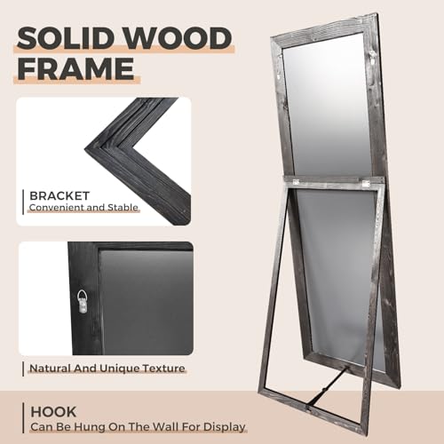 65"x22" Full Length Mirror Solid Wood Frame Floor Mirror with Stand for Living Room, Bedroom Hanging Standing or Leaning, Black - Image 5