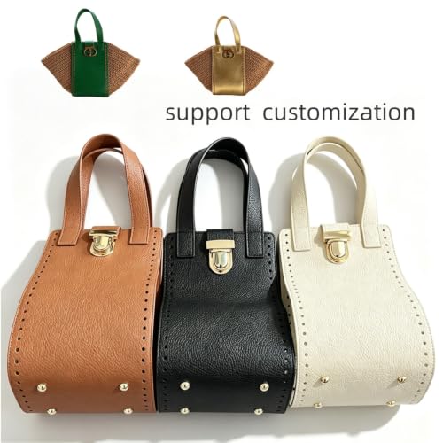 Ensemble de poignée et de panneaux de à main en PU pour la fabrication de sacs, pièces d ' assemblage préperforées avec matériel métallique pour sacs à main faits à la main, poignée de à main à – vue 4
