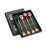 FUBESK 4 x Teelöffel aus Stahl, Weihnachtslöffel, Weihnachts-Kaffeelöffel...