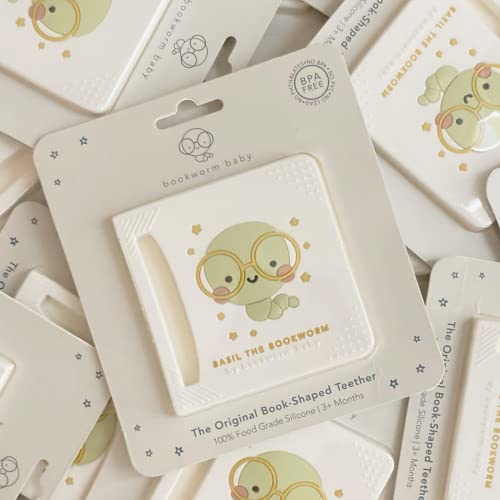 Basil The Bookworm Baby Teether - Premium Bpa Free Silicone Teething Toy | Perfect For Baby Showers | Unique Book-Shaped Design | Freezer & Dishwasher Safe (Age: 3+ Months) #TOP6