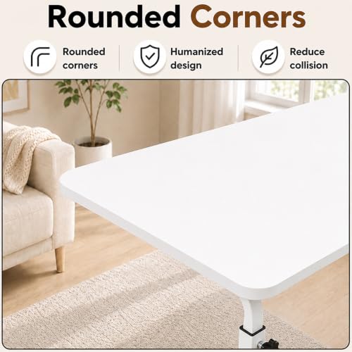 Image of Ant Esports Bravo LT400 Multipurpose Height Adjustable Laptop Table with Wheels, Rolling Computer Desk, Portable Study Table, Home Office Desk, Mobile Workstation, White Top with White Metal Frame