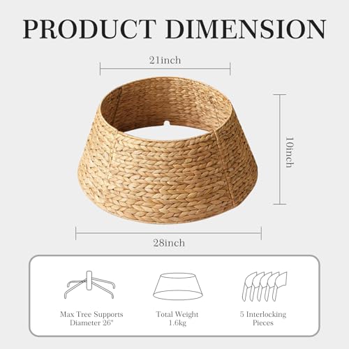 Voplintra 28in Large Christmas Tree Collar - Woven Hyacinth Tree Collars for Artificial Trees - Rattan Rustic Farmhouse Basket for Tree Base Cover with Cord Cut-Out for 6ft 7.5ft Tree (Natural) by Voplintra - Image 2