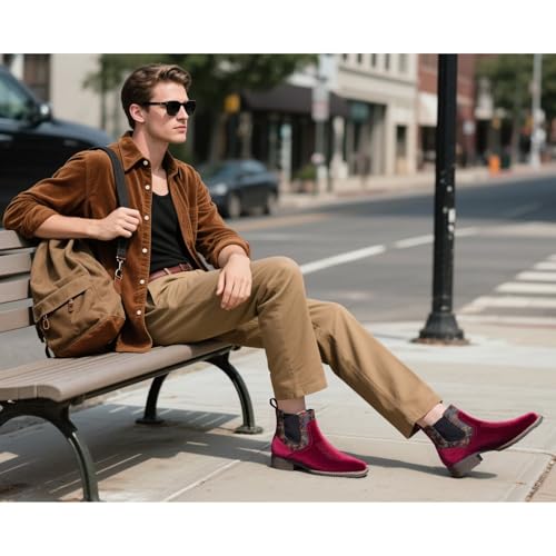 Image of Men's Chelsea Boots Suede Ankle Boots - Comfortable Slip-On Dress Boots for Casual & Work