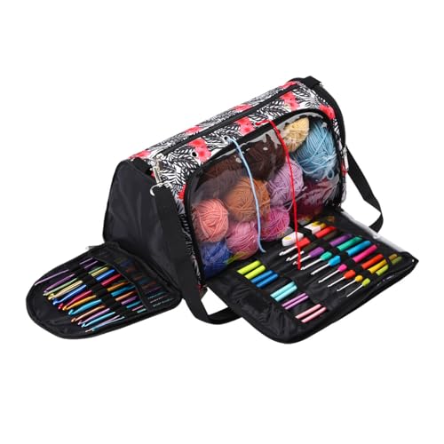 Image of Perspectivable Crochet Bag Organizer,Portable Knitting Bag,Yarn Storage Organizer for Crochet Hooks,Yarn Bag for Crocheting,Knitting Needles and Other Accessories, Gift for Mom Women(Black)