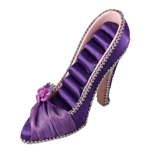 AKOOSY Creative High Heel Jewelry Display Stand 6.69X1.96X4.72In Stylish Purple Shoe-Shaped Ring and Earring Organizer Rack for Home Decor