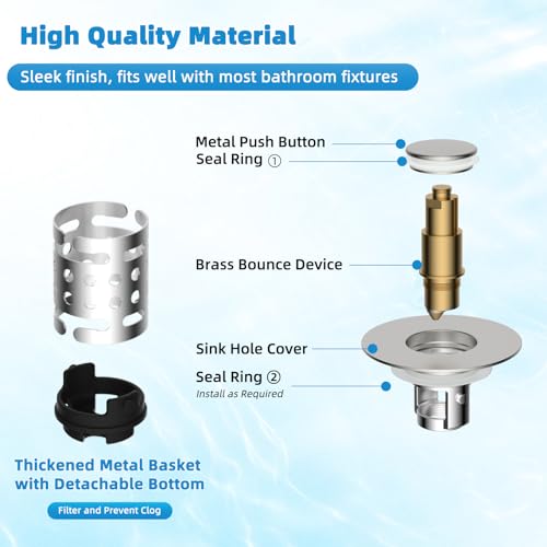 Universal Bathroom Sink Stopper Hair Catcher Upgraded with 2-Layer Detachable Filter Basket, 4 in 1 Pop Up Drain Strainer, Anti-Clog, Odor-Block, Fit for 1.1''~2.36'' Sinks, Brushed Nickel by Hygie Rinse - Used condition - Image 6