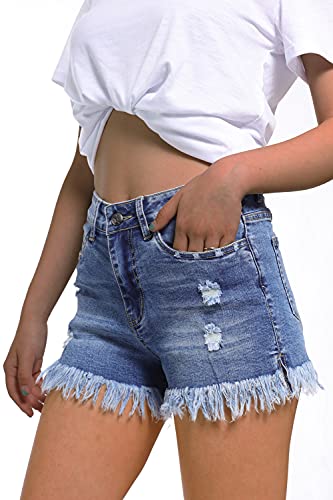 Goldpkf Women's Denim Shorts Judy Blue Denim Cut Off Shorts For Women Distressed Shorts For Women Denim Shorts For Women High Waisted Womens Jeans Shorts Dark Blue Large #TOP2