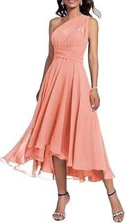 One Shoulder Convertible Bridesmaid Dresses for Women 2025 Pleated Chiffon Formal Party Dress AD154