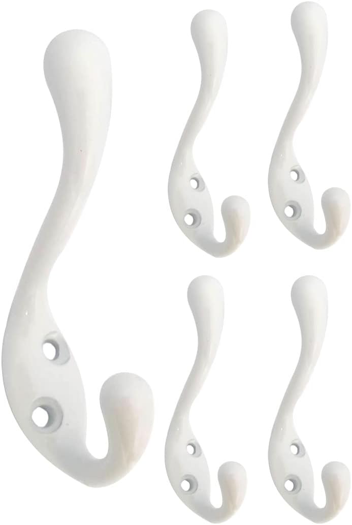 QCAA Premium Quality Heavy Duty Coat and Hat Hook Hanger, 3-3/8", Zinc Die Cast, Satin Nickel, 20 Pack, Made in Taiwan