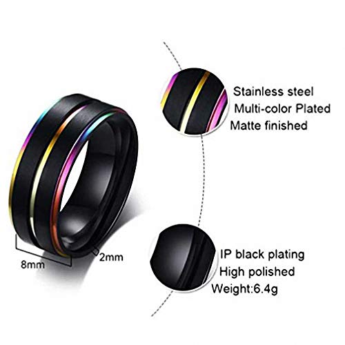 Men Women Rainbow Colorful Lgbt Ring Stainless Steel Wedding Band Lesbian & Gay Rings Multicolor 6 #TOP2