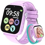 AXYWINBO Kids Smart Watches for Girls Boys 4g GPS Call Text-Smart Watch for Kids Game Camera Pedometer Alarm Clock Calculator-Kid Watches for Girls Boys 4-12 Age Gifts Purple