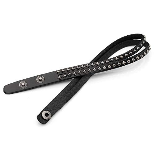 Zysta Men Women Double Row Studded Genuine Leather Punk Rock Gothic Biker 15Mm Wide Cuff Bracelet 14.5-15.5 Inches Adjustable Bangle Wristband Wrap #TOP3
