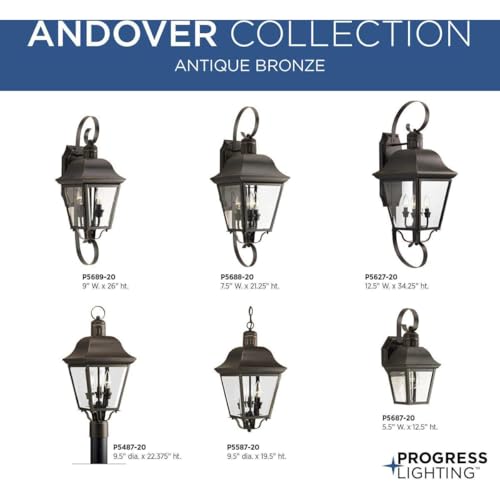 Progress Lighting Andover Large Outdoor Wall Lantern Light, Antique Bronze by Progress Lighting - Used condition - Image 2