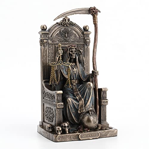 Veronese Design 8 5/8" Sitting Santa Muerte Grim Reaper Scythe And Scale Resin Sculpture Antique Bronze Finish #TOP25