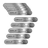 10-Pack Smile You're On Camera Car Stickers – Brushed Silver 24 Hour Video Surveillance Decals, 5 x 1 Inch Security Warning Labels for Vehicle/Home