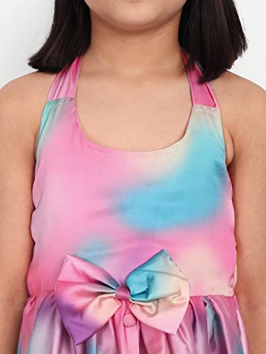 Image of TILISM Girl's Satin Skater Knee-Length Dress (SUPERART02 Multicolour