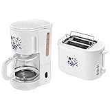 efbe-Schott SC KA 1080.1 ZWM Kaffeeautomat mit 1,5 Liter Glaskanne für 10-12 Tassen, 1.5 liters & SC TO 1080.1 ZWM 2-Scheiben Toaster mit blauem Zwiebelmuster-Dekor | 800, Weiß/Zwiebeldekor