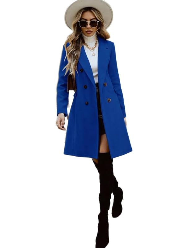 Patakadevi Women’s Royal Blue Long Winter Coat | Double-Breasted Stylish Overcoat for Cold Weather | Warm Premium Fabric Outerwear for Office, Travel & Casual Use | Sizes S to 5XL-picture-27