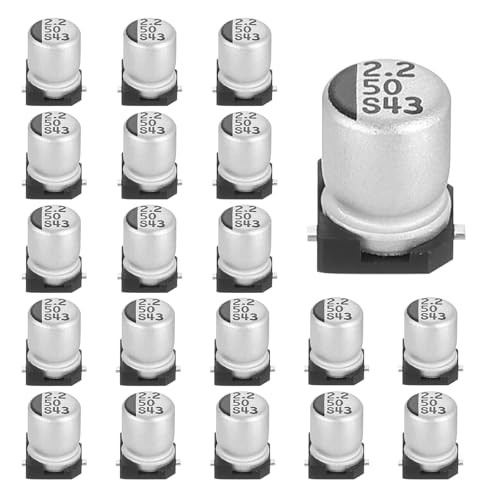 sourcing map 2.2uF 50V Aluminum Electrolytic Capacitors, Low Impedance Surface Mount Device Electrolytic Capacitor for TV Computer Circuit Board DIY Electronic Projects, 4x5.4mm, 20pcs