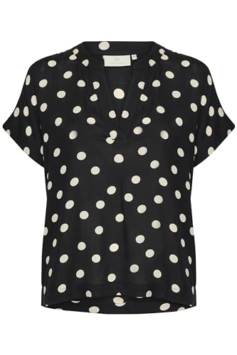 KAFFE Kurzarm-Bluse KAano Damen Bluse Kurzarm V-Ausschnitt Punkte Polka Dots 34, Black/Turtledove Dot
