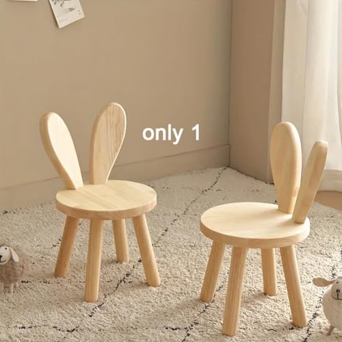 Aboiledy Kinderstuhl Massiv Holzhocker 3 Jahr kinderzimmer Kinder Stuhl, Süßer Kleiner Bretthocker mit Hasenohren Form Rückenlehne, rutschfeste Massivholz Ständerhocker Geschenke