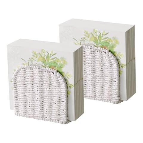 LGENHOOM 2 Pack Napkin Holder for Table Rustic Napkin Holder Hand-woven Napkin Holder Paper Rope Woven Napkin Holder Suitable for Kitchen Restaurant and Outdoor Use Paper Rope White Cover