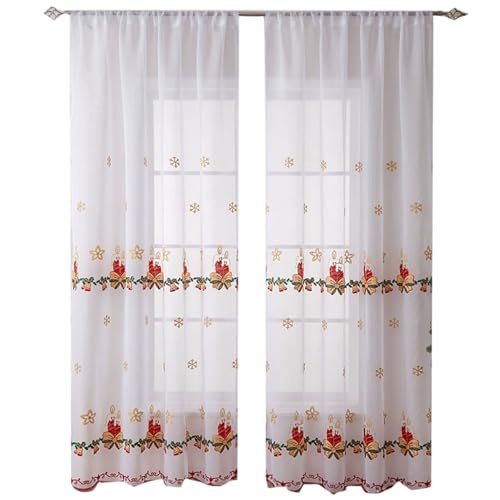 Joygoodta Julgardiner för kök, jul köksgardiner, 2 paneler halvgenomskinliga fönsterbehandlingar, 130 x 214 cm broderad cafénivå för små fönster, dörr och handfat områden