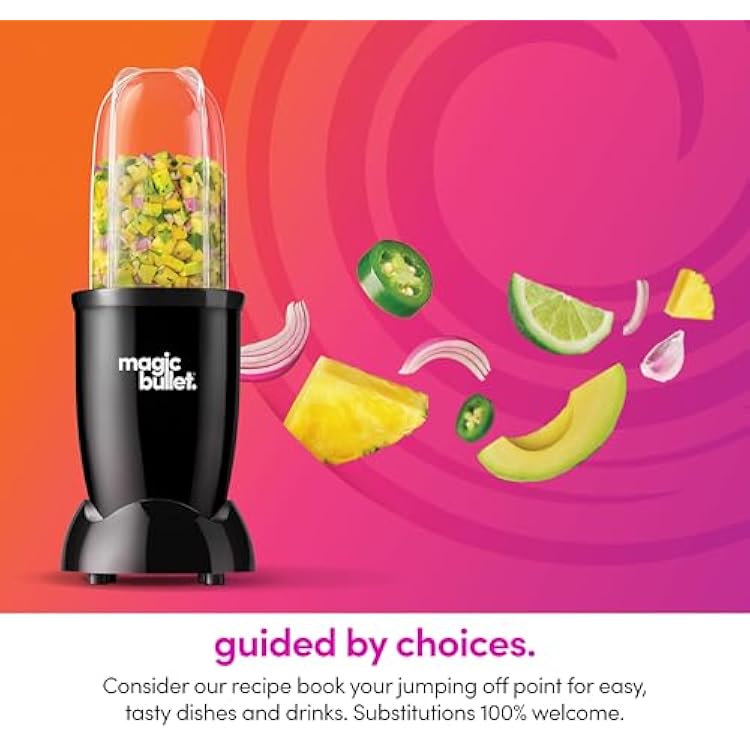 magic bullet Blender Set, 7-Piece Set, 250W Blender and Food Processor, 2 Blending Cups, Cross Blade, Compact Design, Smoothies, Sauces, Silver, MBR-0701AK