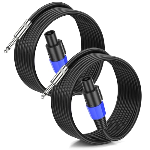 Jumwa 2pack 2M Speakon to 1/4" TS Speaker Cables for Audio Amplifier 15AWG 2 Wires Speakon Cables with Twist Lock for DJ/PAHeavy Duty Audio, M-M