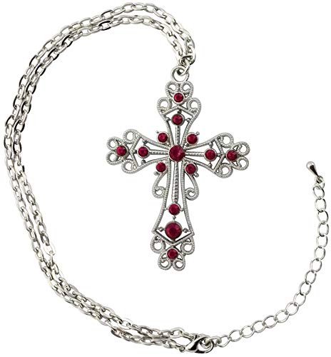 com-four Collana da Donna - Collana da Donna con Pendente a Croce in Argento e Strass Rossi - Bellissimi Gioielli in Costume (Croce - Pietre Rosse)