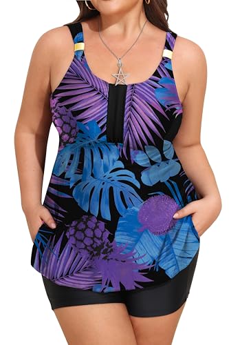 Plus Size Swimsuit for Women Two Piece Bathing Suits with Pockets Tummy Control Tankini Sets 2025 Flowy Swimwear