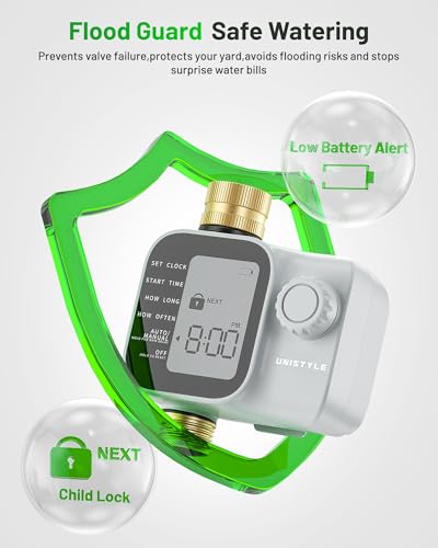 [2026 Upgrade] Sprinkler Timer with Brass Inlets & Outlets, Unistyle Programmable Water Timer for Garden Hose, IP55 Waterproof Hose Timers with Manual Irrigation Timers for Yard and Lawn Patio - Thumbnail 7