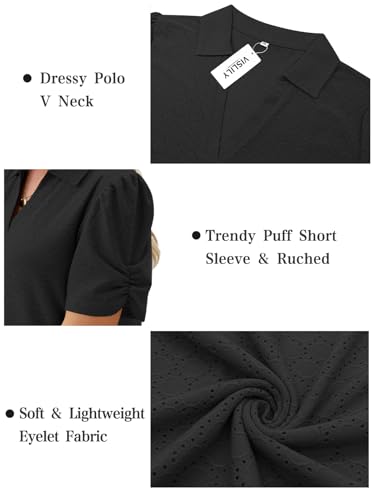 VISLILY Womens-Plus-Size-Summer-Tops Polo V Neck T Shirts Puff Short Sleeve Lapel Collared Work Blouses Eyelet Tunics XL-5XL4