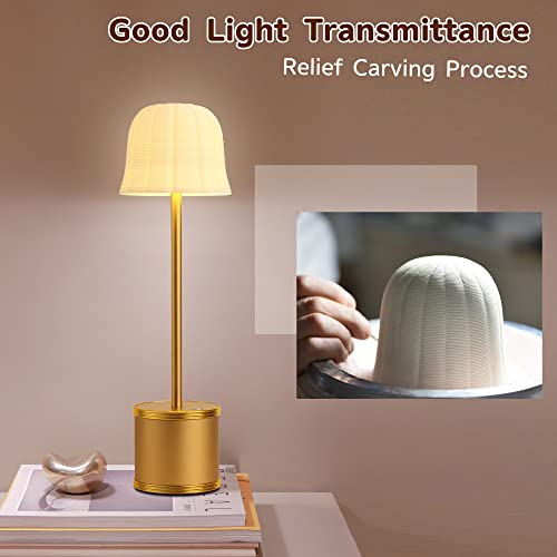 Willdoak Cordless Portable Table Lamp, 15In Rechargeable 5000Mah Battery Powered Light Petal Desk Lamps Mushroom Led Lights With 3 Colors Stepless Dimming For Livingroom Bedroom Restaurant (Gold) #TOP1
