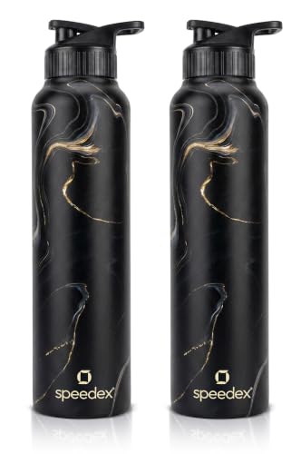 Image of Speedex Stainless Steel Printed Water Bottle 1 Ltr 1000 ml, BIS Approved, Leak Proof Sipper Cap Bottle for Office, School, Travel, Daily Use for Men, Women, Kids, Adults, Gold Mine, Set of 2