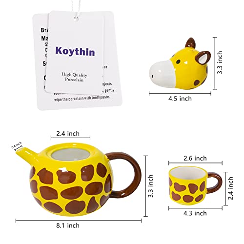 Koythin Cute Giraffe Teapot & Cup Set, Porcelain Tea Pot 17 Oz/500 Ml With Lid And 2-Piece Hand-Painted Ceramic Cup 3 Oz/100 Ml, Tea Set For Coffee Latte Milk (Yellow Giraffe) #TOP1