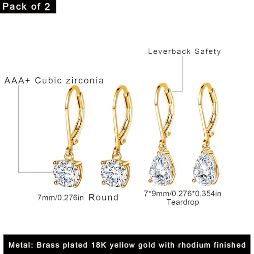 MDFUN Dangle Drop Earrings for Women 18K Gold Plated Round and Teardrop by MDFUN - Used condition - Image 2