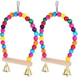 Toyvian 2 Piezas Perch Stand para Aves de Madera con Campana Juguete de Columpio para Estación para Jaulas de Aves Estable y Seguro para Masticar y Ejercitar Pájaro