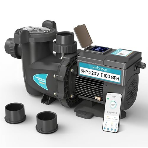 Vidapool Variable Speed Pool Pump, In/Above Pool Pump with Filter Basket, 3 HP, 220V, 11100GPH