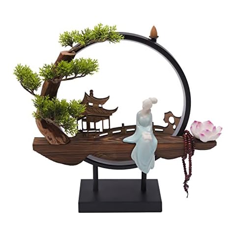 NAIXING Backflow Incense Holder with LED Light, Chinese Ceramic Backflow Incense Burner Holder Ideal for Relaxing Meditation or Home Decor Cover
