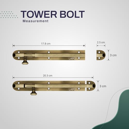 Image of LAPO 6 Pack Heavy Duty Stainless Steel Tower Bolt 8 Inch, Tower Bolt for Main Door and Bathroom, Kundi Door Latch for Bedroom, Chitakni, Tower Bolt for Home,Windows (Antique Finish, 6 Pieces)